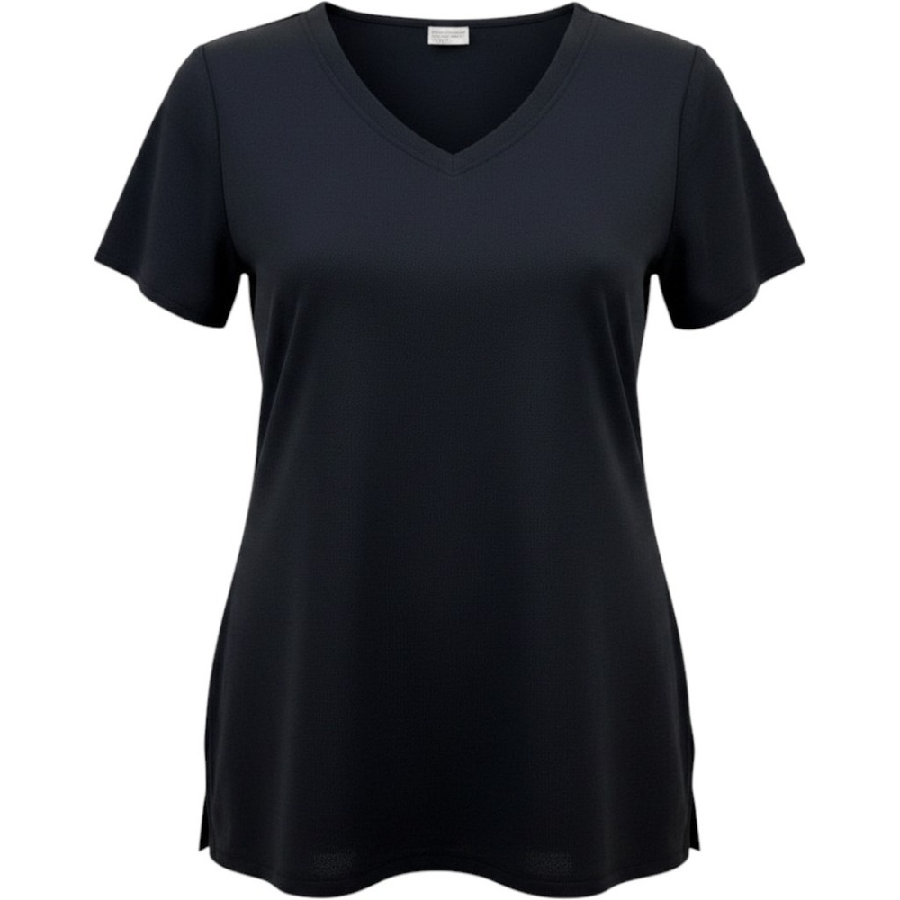 Exclusively Misook Black Knit V-Neck Tunic Top Short Sleeve Small